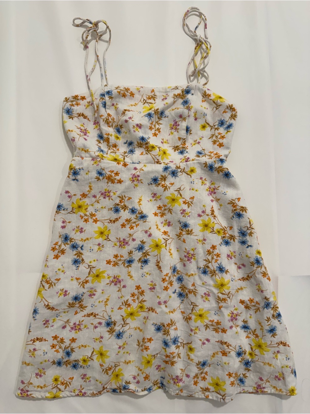 Old Navy Linen Fit & Flare Tie-Strap Linen Blen Floral Mini Dress Size XS Petite